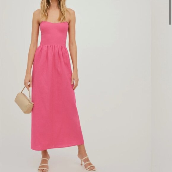 Reformation Fettuccine Linen Dress Snapdragon - Size 8 - Picture 2 of 3